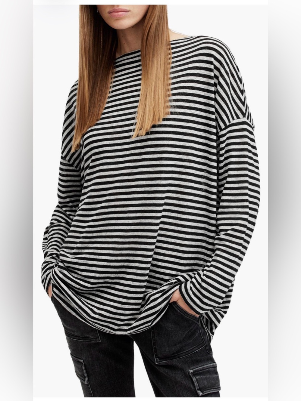 ALL SAINTS Rita Stripe Long Sleeve Boatneck
T-Shirt
Size Small